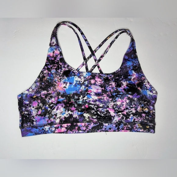 RB3 Blue and Pink Strappy Sports Yoga Bra with Cosmic Design, L - Picture 6 of 6